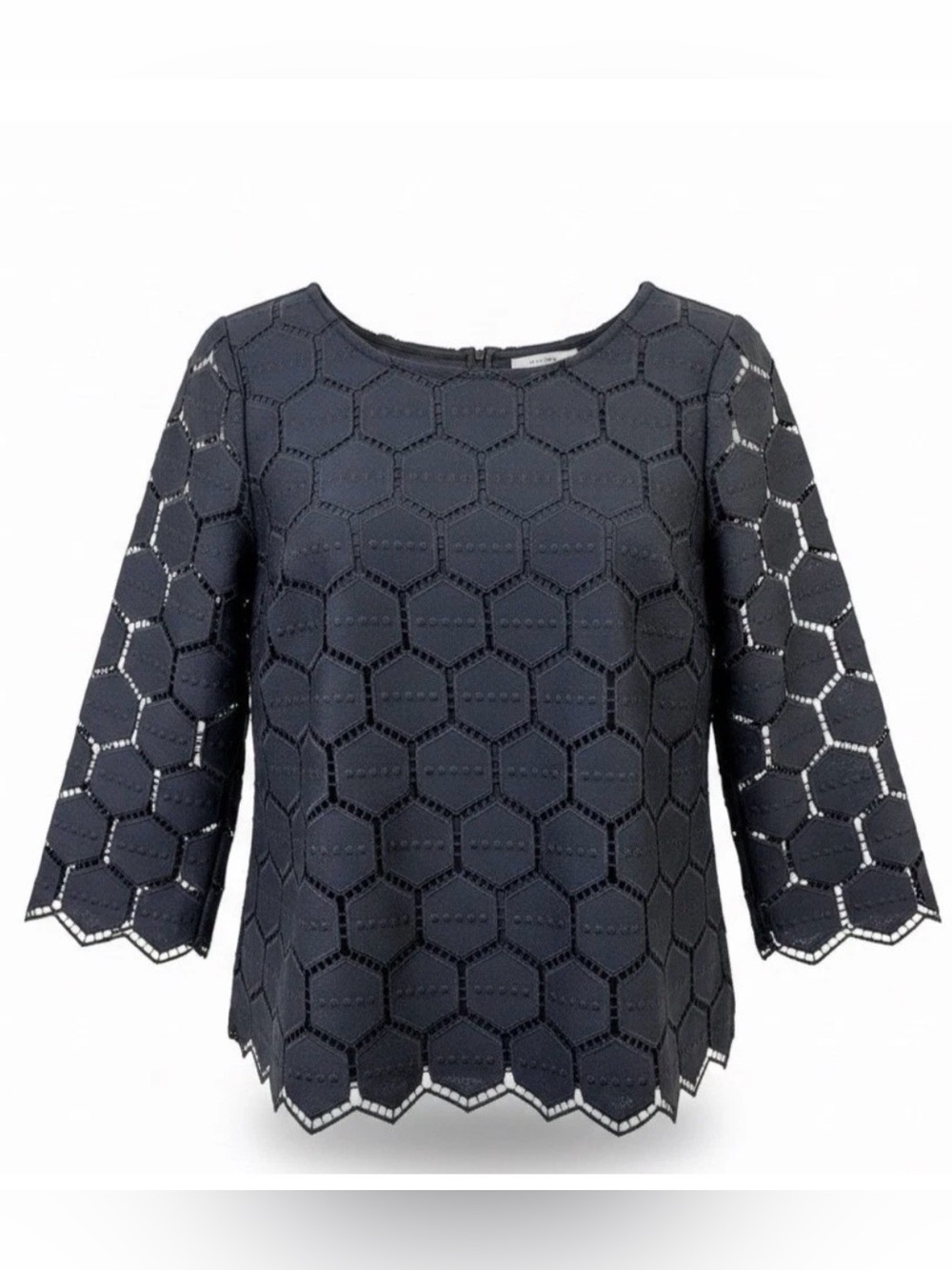 RSVP by Talbots black honeycomb geometric lace blouse 3/4 sleeves